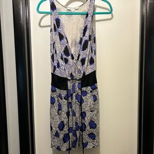 Diane Von Furstenberg Blue and Black Midi Dress
